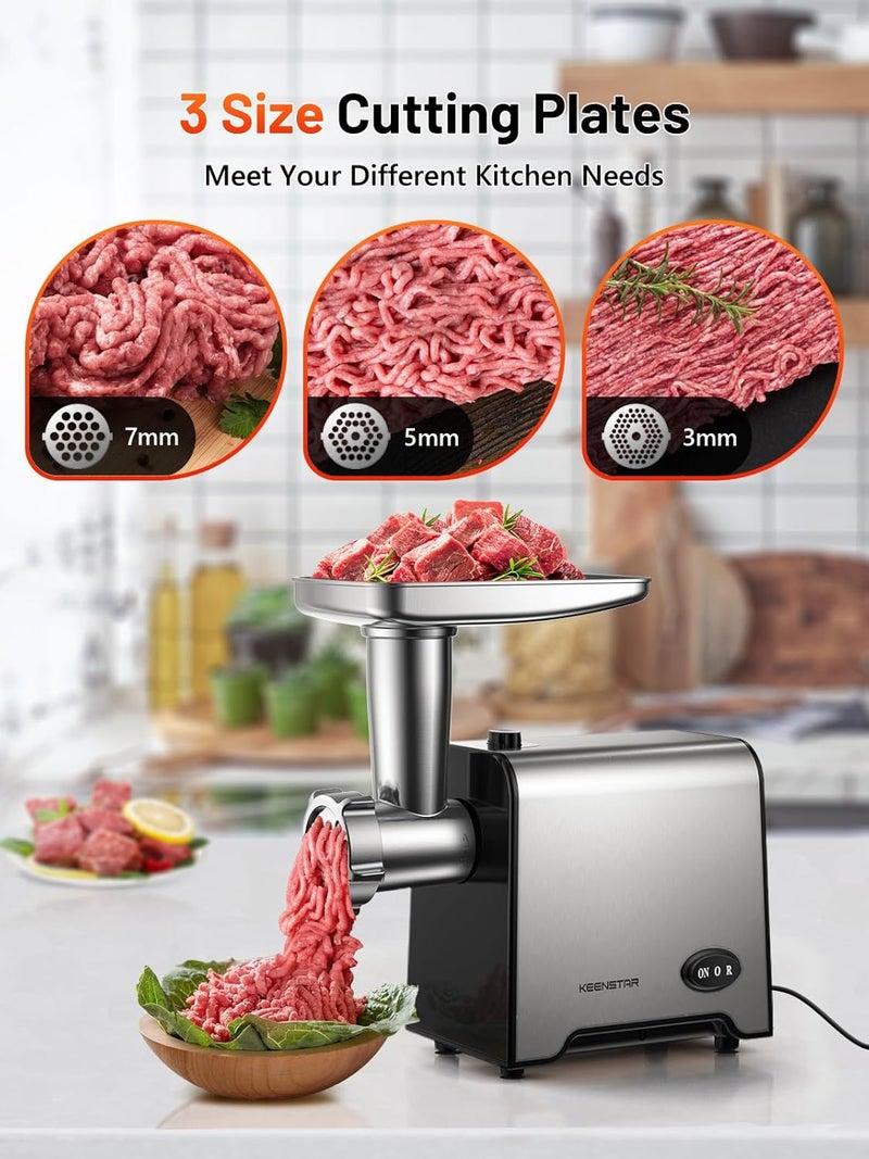 KEENSTAR 3000W Max Heavy Duty Electric Meat Grinder with Sausage Stuffer Maker & Kubbe Kit, Food Grinder with Blade & 3 Plates, Stainless Steel Meat Mincer Machine for Home Kitchen Use - Image 2